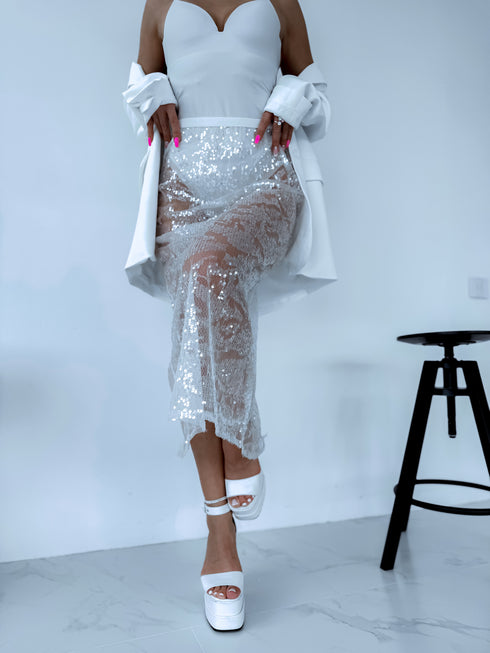 Flitter skirt "POWDER A01" - WHITE